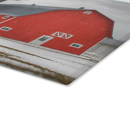 U R There Photography Hollow Corners Red Tree Silo Rustic Farmhouse Tempered-Glass Cutting Board