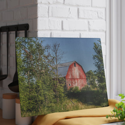 U R There Photography Columbiaville Red in Summer III Rustic Farmhouse Tempered-Glass Cutting Board