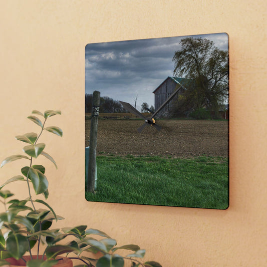 U R There Photography Cedar Creek Road Grey Rustic Farmhouse Acrylic Analog Wall Clock