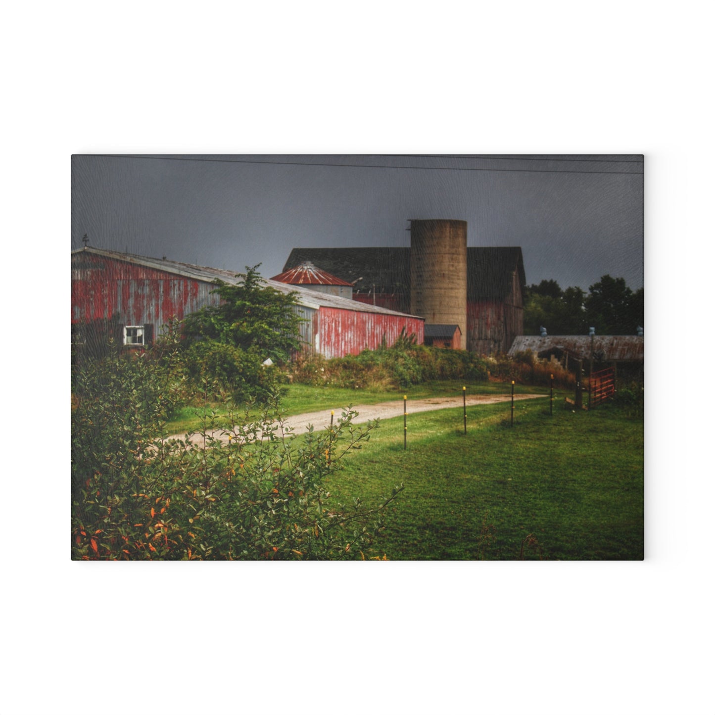 U R There Photography Path of Barns Rustic Farmhouse Tempered-Glass Cutting Board