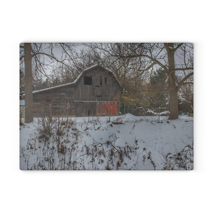 U R There Photography Hayes Road Grey in Winter II Rustic Farmhouse Tempered-Glass Cutting Board