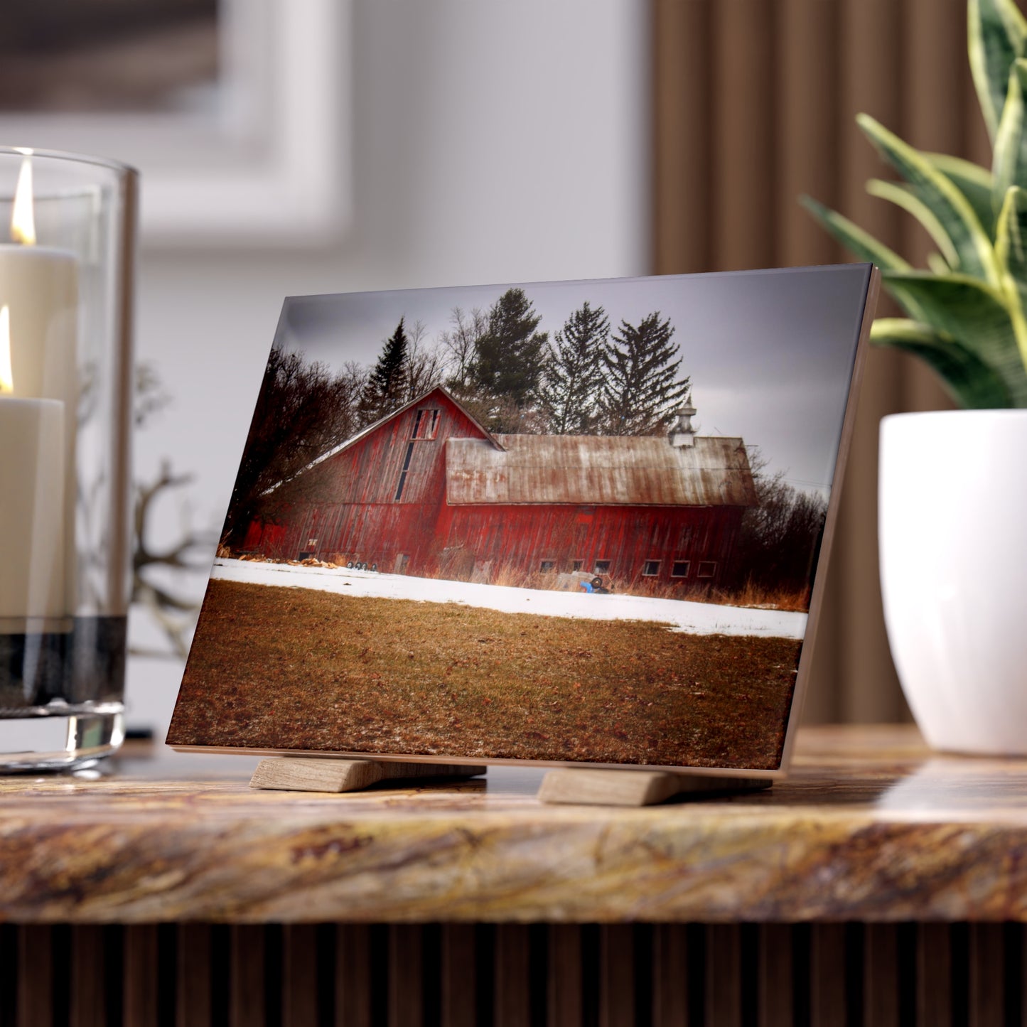 U R There Photography Blacks Corners Road Red Rustic Farmhouse Decorative Ceramic Tile