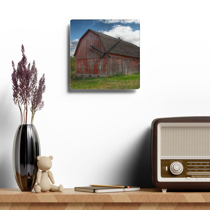 U R There Photography Baldwin Road Red Rustic Farmhouse Acrylic Analog Wall Clock