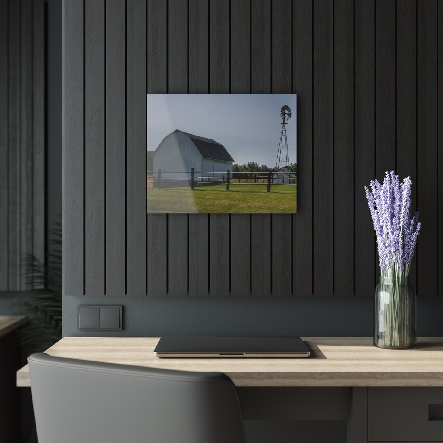 U R There Photography M-90 White and Windmill II Rustic Farmhouse Acrylic Wall Print