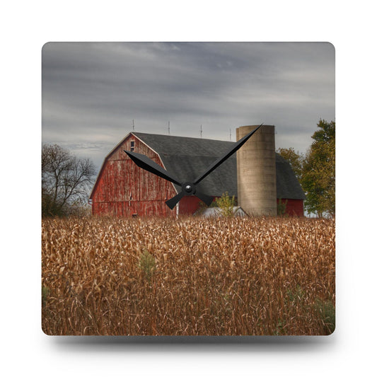 Shepard Road Red Rustic Farmhouse Acrylic Analog Wall Clock 10.75'' × 10.75'' (Square)