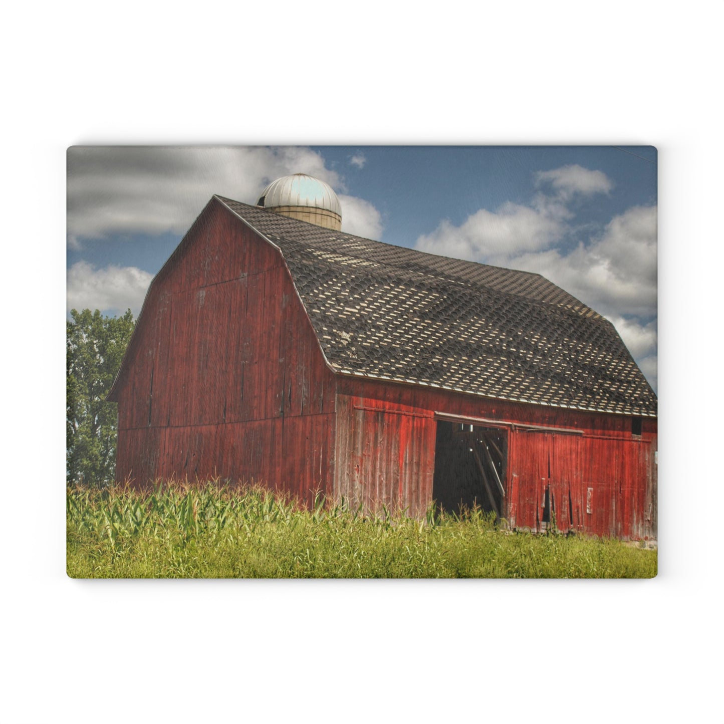 Barn Boutique Rustic Tempered-Glass Cutting Board| Hollenbeck Road Red I