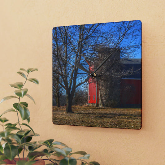 U R There Photography Leonard Road Red Rustic Farmhouse Acrylic Analog Wall Clock