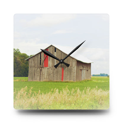 U R There Photography Square Barn with Barn in the Distance Rustic Farmhouse Acrylic Analog Wall Clock