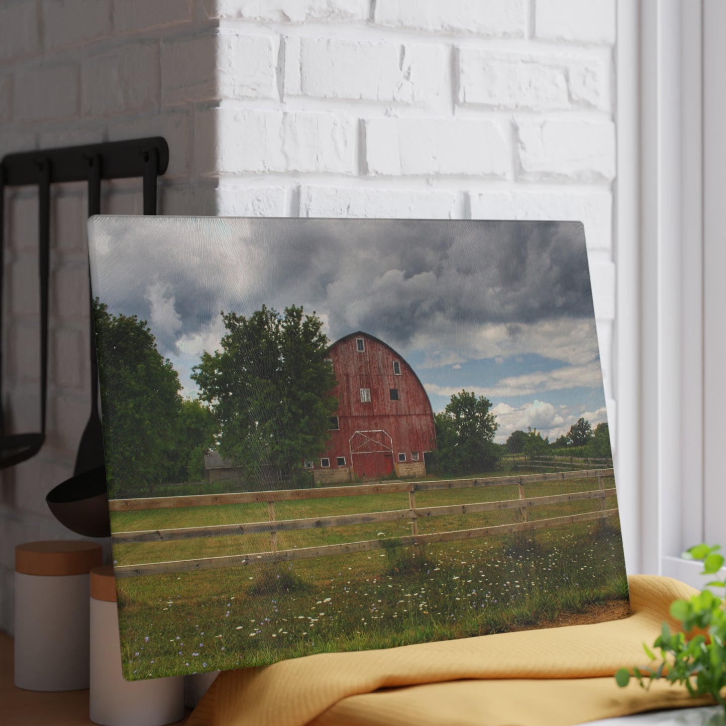 U R There Photography Elba Township Red Rustic Farmhouse Tempered-Glass Cutting Board