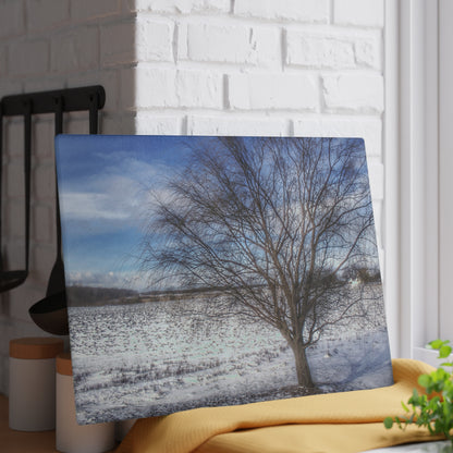 U R There Photography Winter Farm Willow Tree Rustic Farmhouse Tempered-Glass Cutting Board