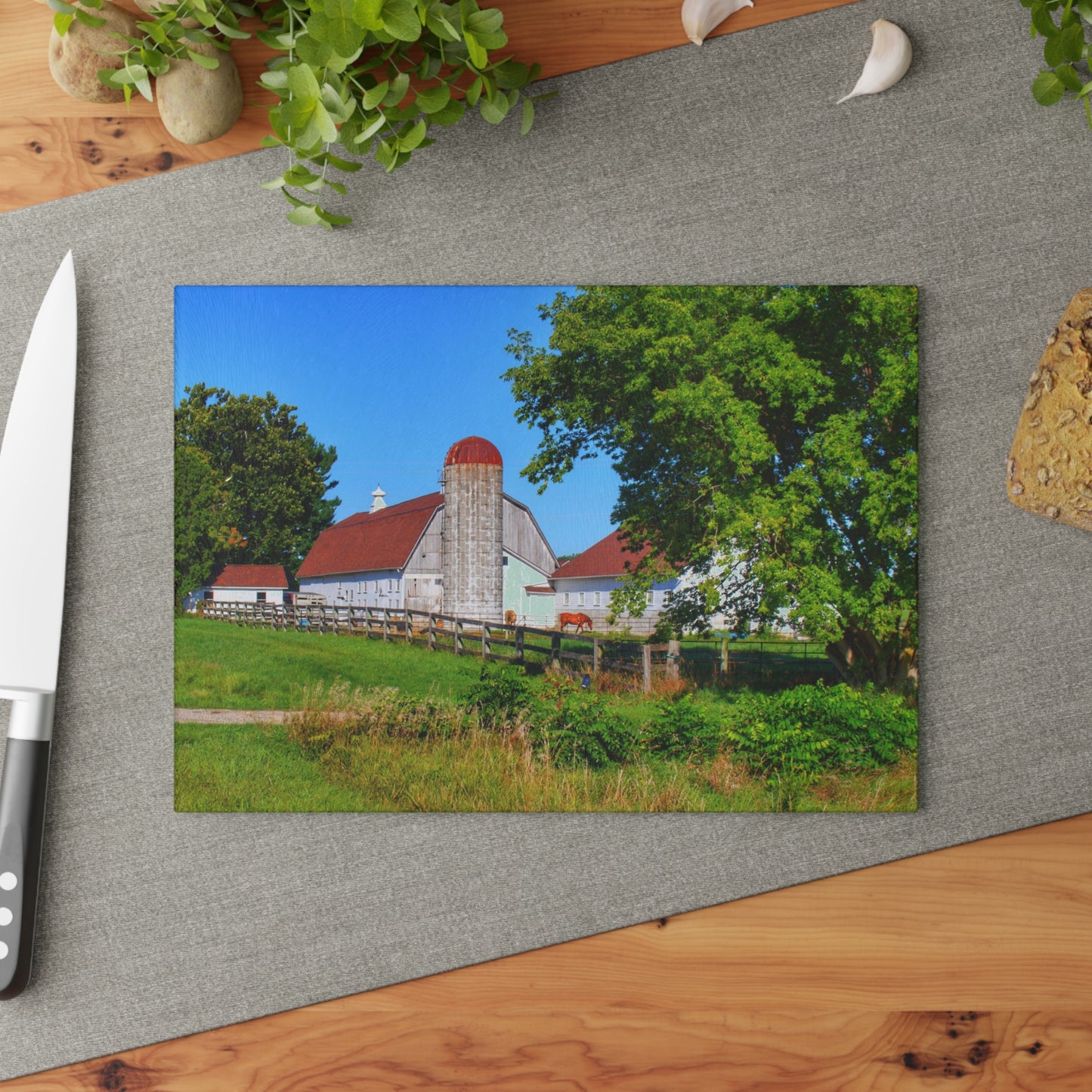 U R There Photography Vienna Roadside White Rustic Farmhouse Tempered-Glass Cutting Board