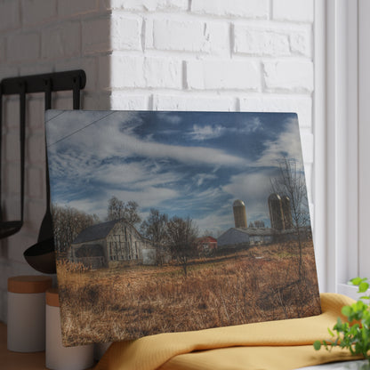 U R There Photography Newark Road White II Rustic Farmhouse Tempered-Glass Cutting Board