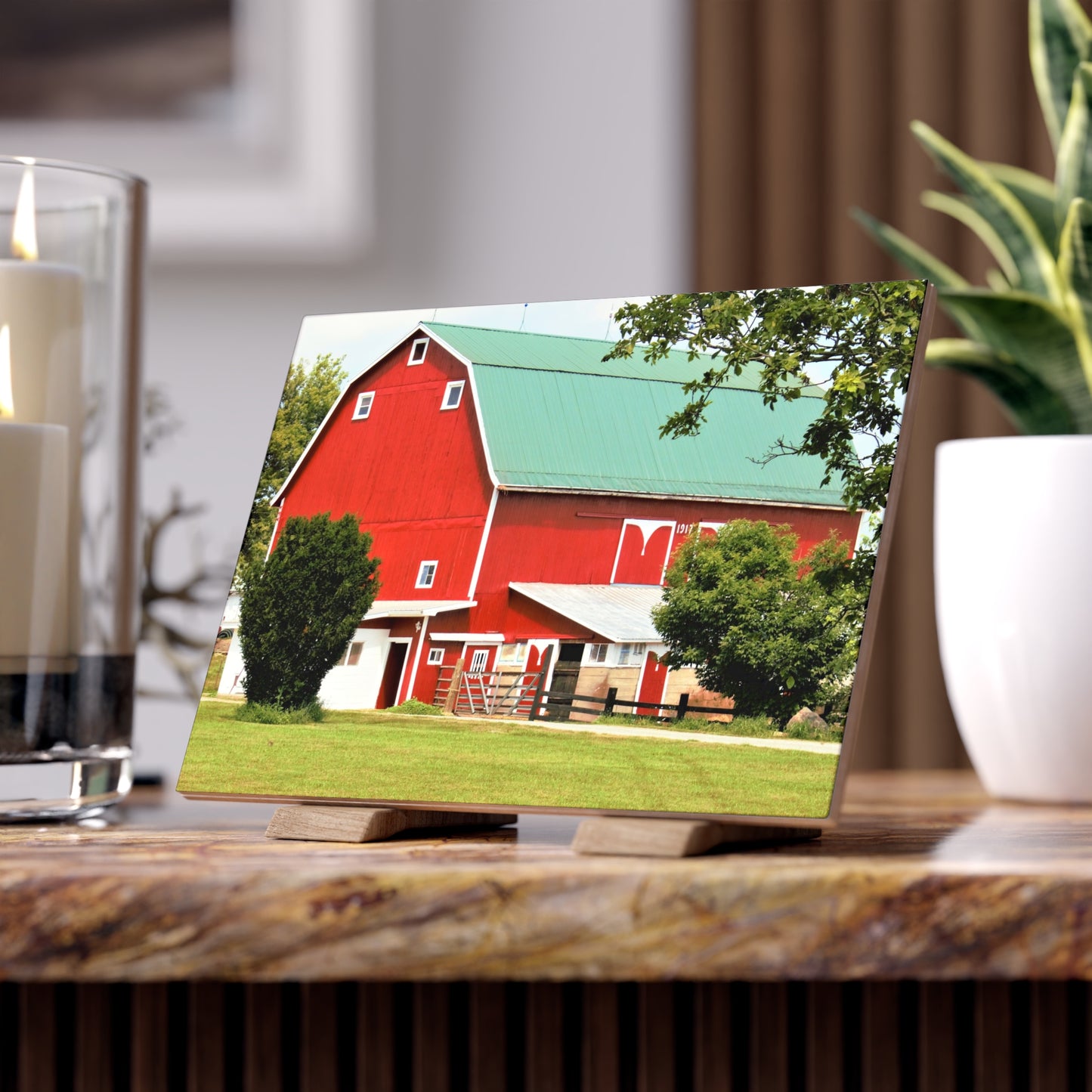 U R There Photography Stewart Road Red II Rustic Farmhouse Decorative Ceramic Tile