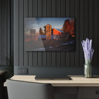 U R There Photography Mount Morris Road Reds and Silo in Winter Rustic Farmhouse Acrylic Wall Print