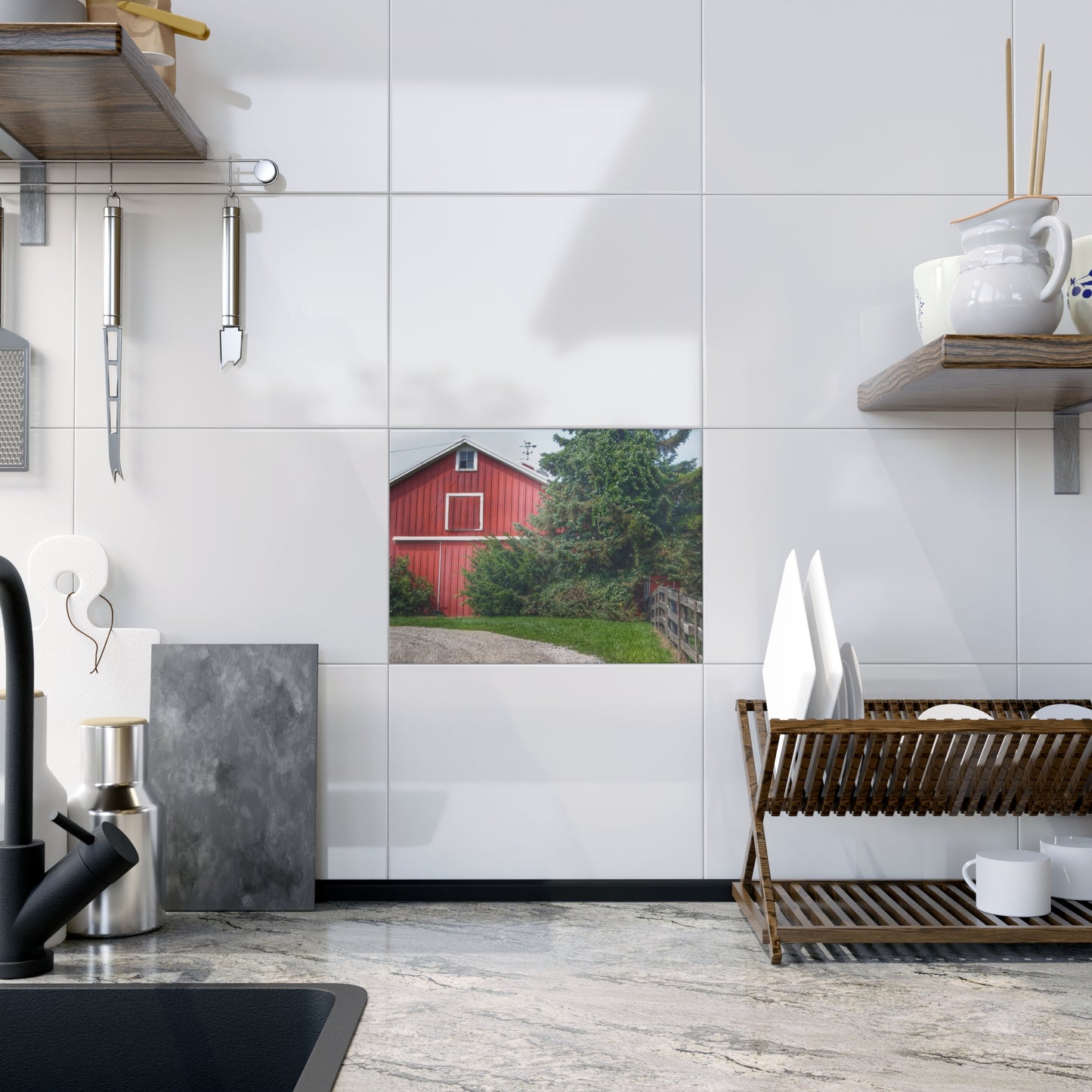 U R There Photography Modern Red I Rustic Farmhouse Decorative Ceramic Tile