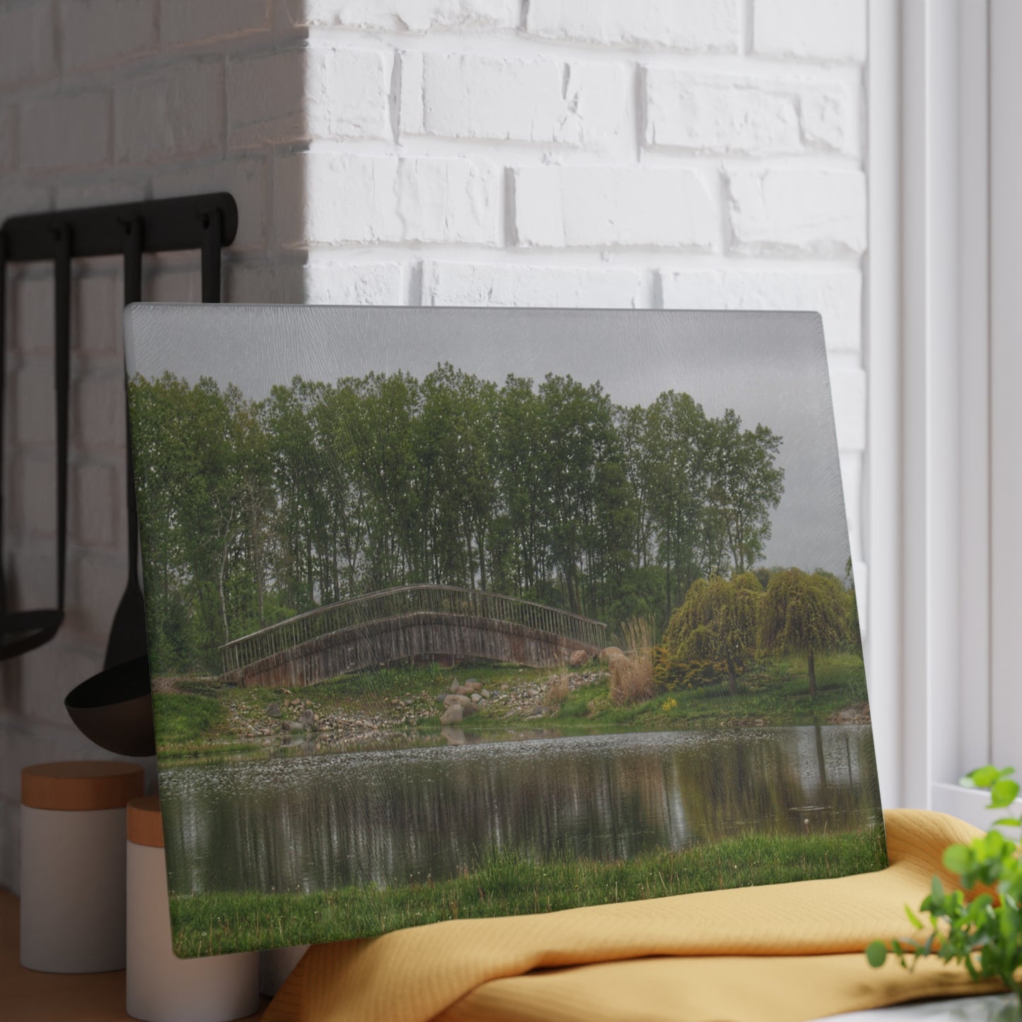 U R There Photography Bridge of Summer Road I Rustic Farmhouse Tempered-Glass Cutting Board