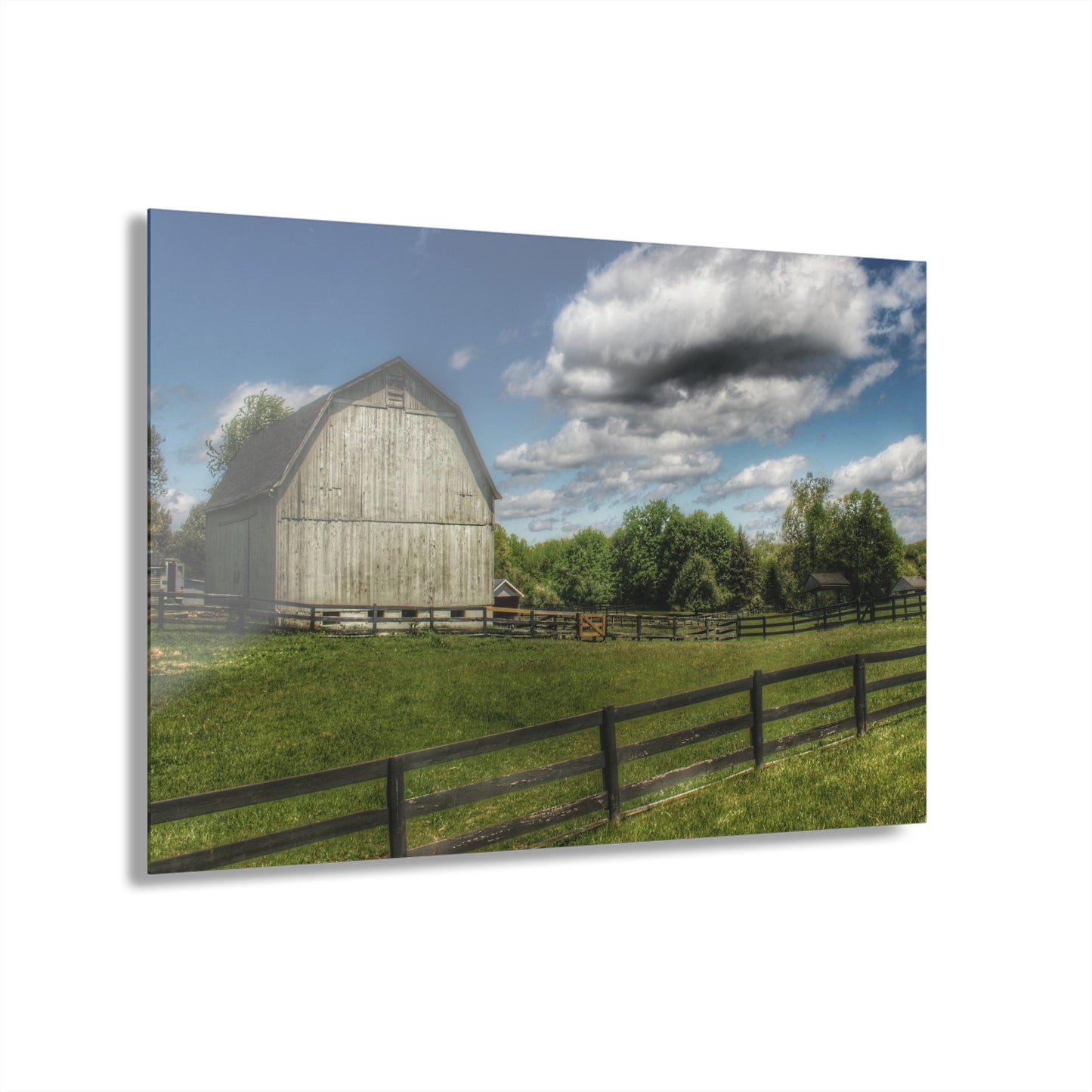 U R There Photography White Barn on a Sunny Day Rustic Farmhouse Acrylic Wall Print