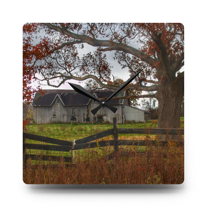 U R There Photography Green Road Grey Beyond the Oak Rustic Farmhouse Acrylic Analog Wall Clock