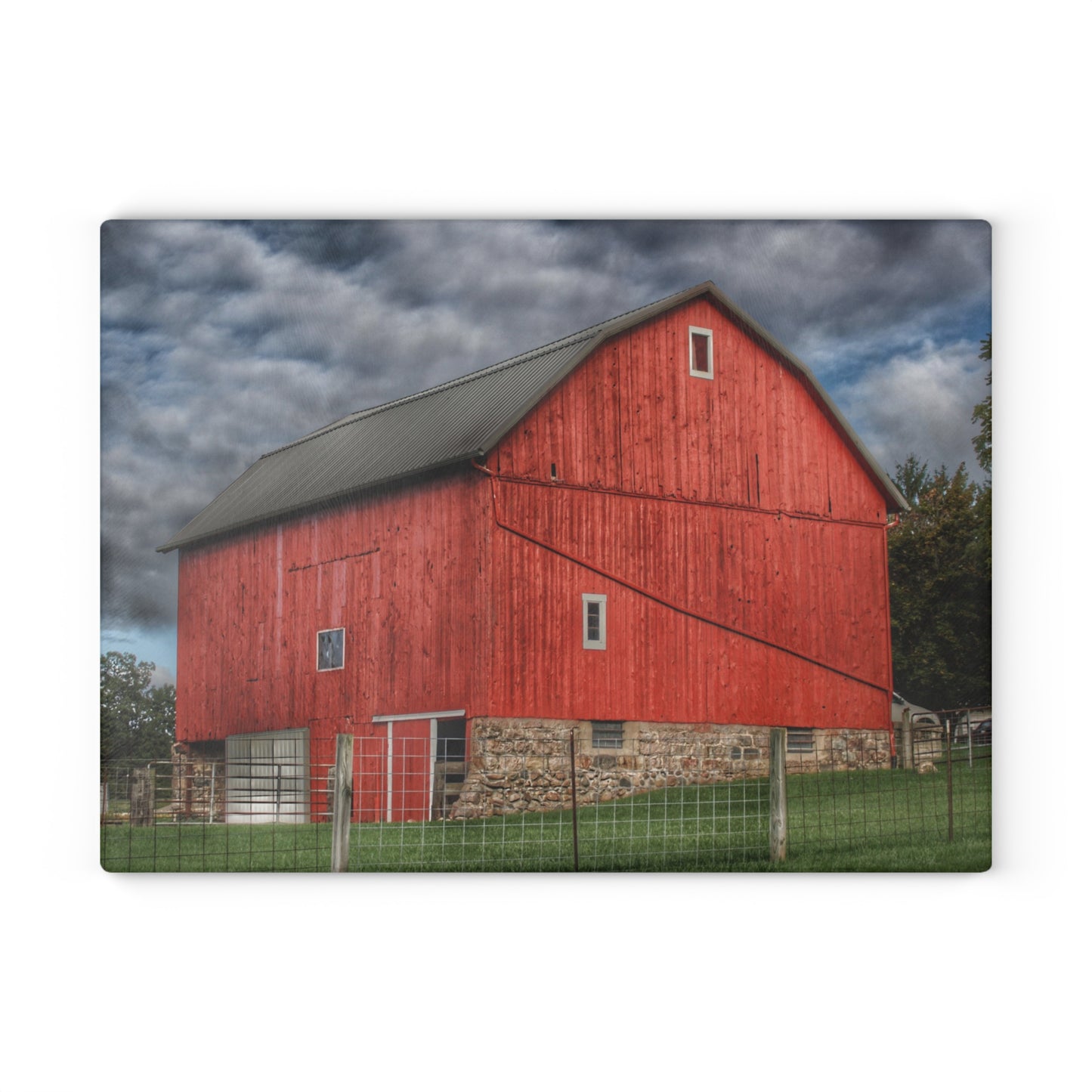 U R There Photography North Elba Road Red Rustic Farmhouse Tempered-Glass Cutting Board
