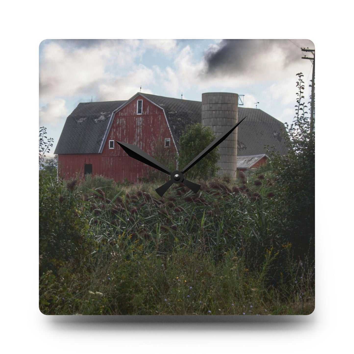 U R There Photography Greenwood Road Red II Rustic Farmhouse Acrylic Analog Wall Clock