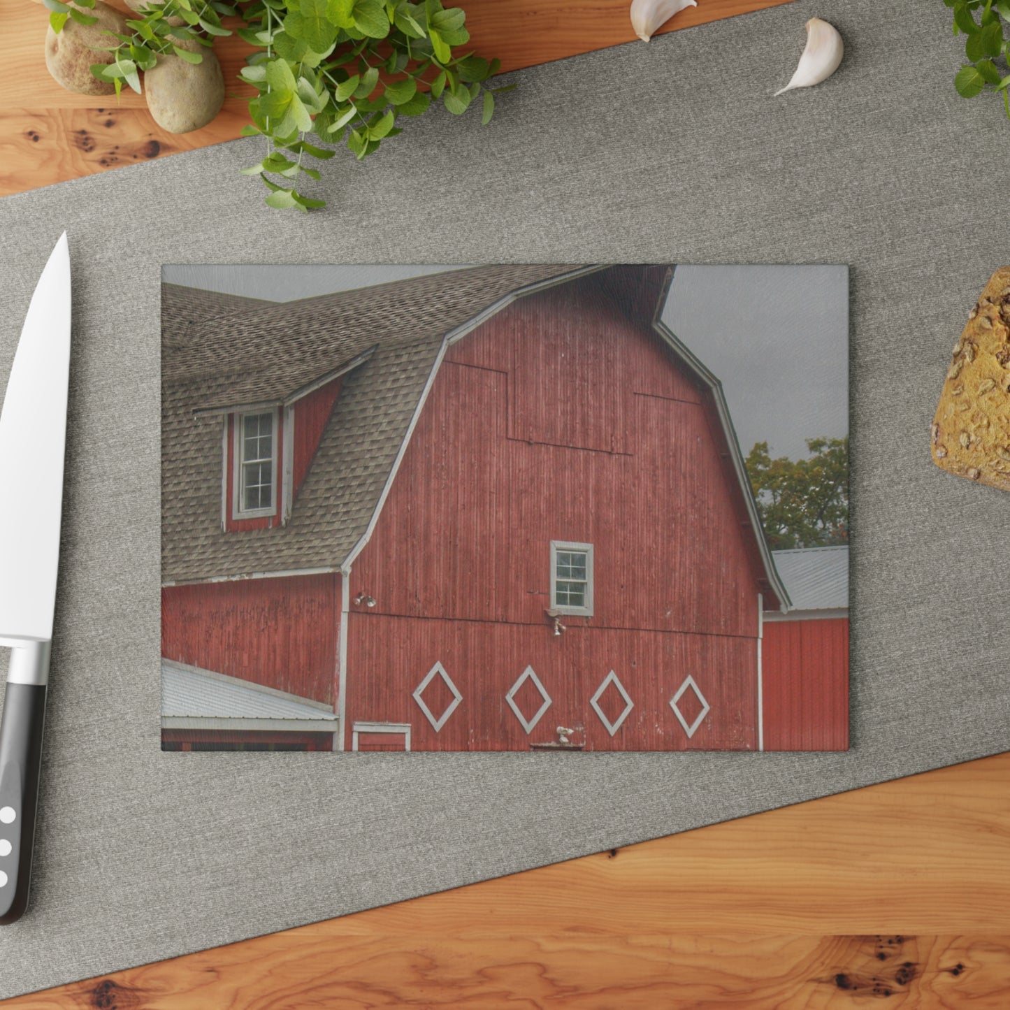 U R There Photography Brauer Road Red Rustic Farmhouse Tempered-Glass Cutting Board
