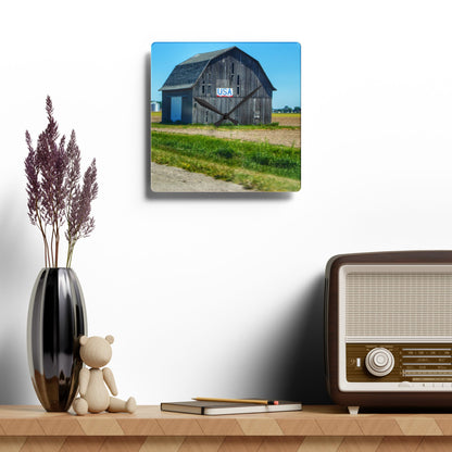 U R There Photography Unionville M-25 USA Grey Rustic Farmhouse Acrylic Analog Wall Clock