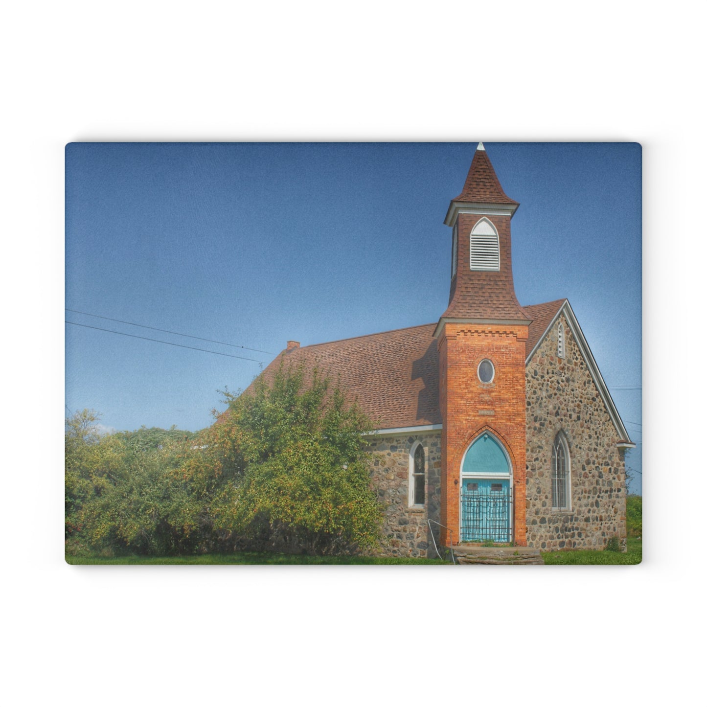 U R There Photography Mayville Church of the Past Rustic Farmhouse Tempered-Glass Cutting Board