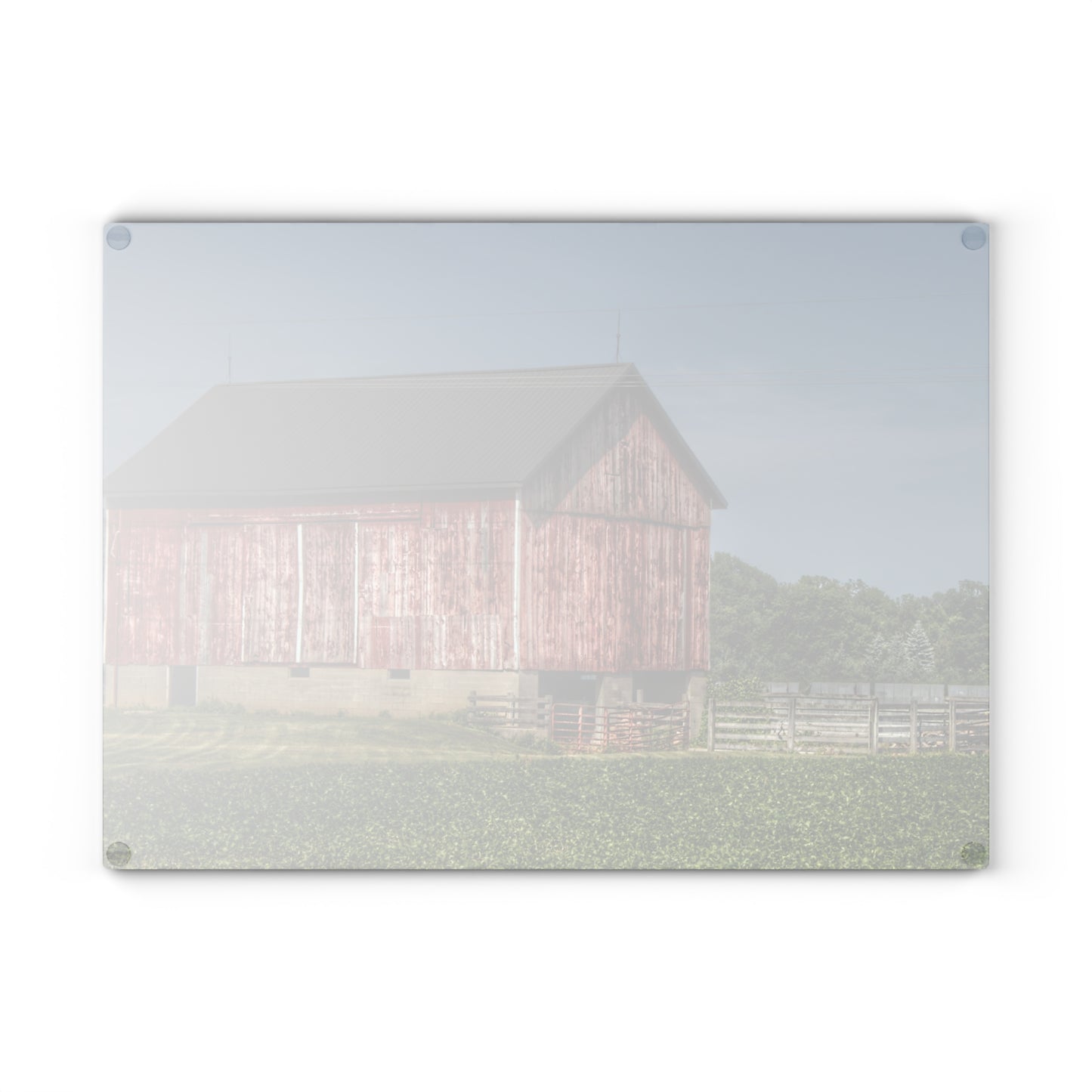 U R There Photography Lake Pleasant Corral Red I Rustic Farmhouse Tempered-Glass Cutting Board