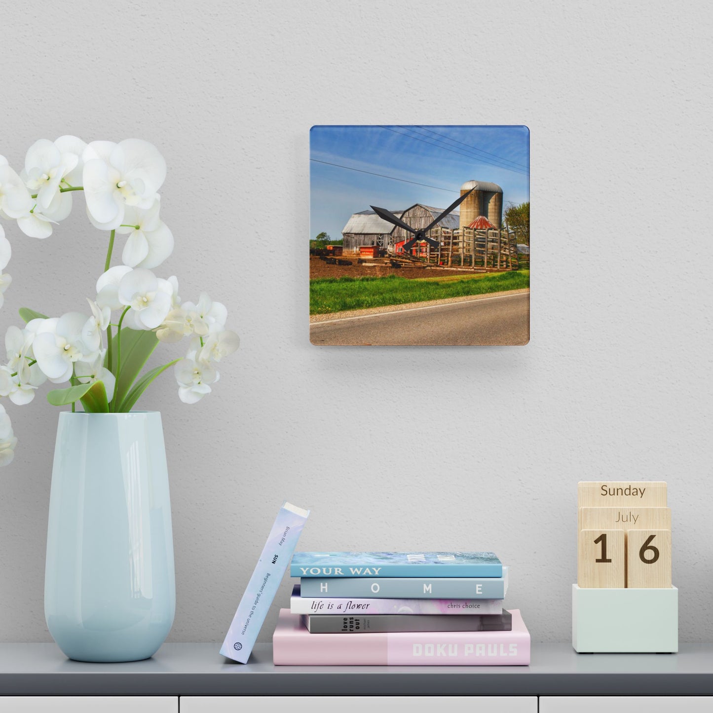 U R There Photography Deckerville Road Grey II Rustic Farmhouse Acrylic Analog Wall Clock