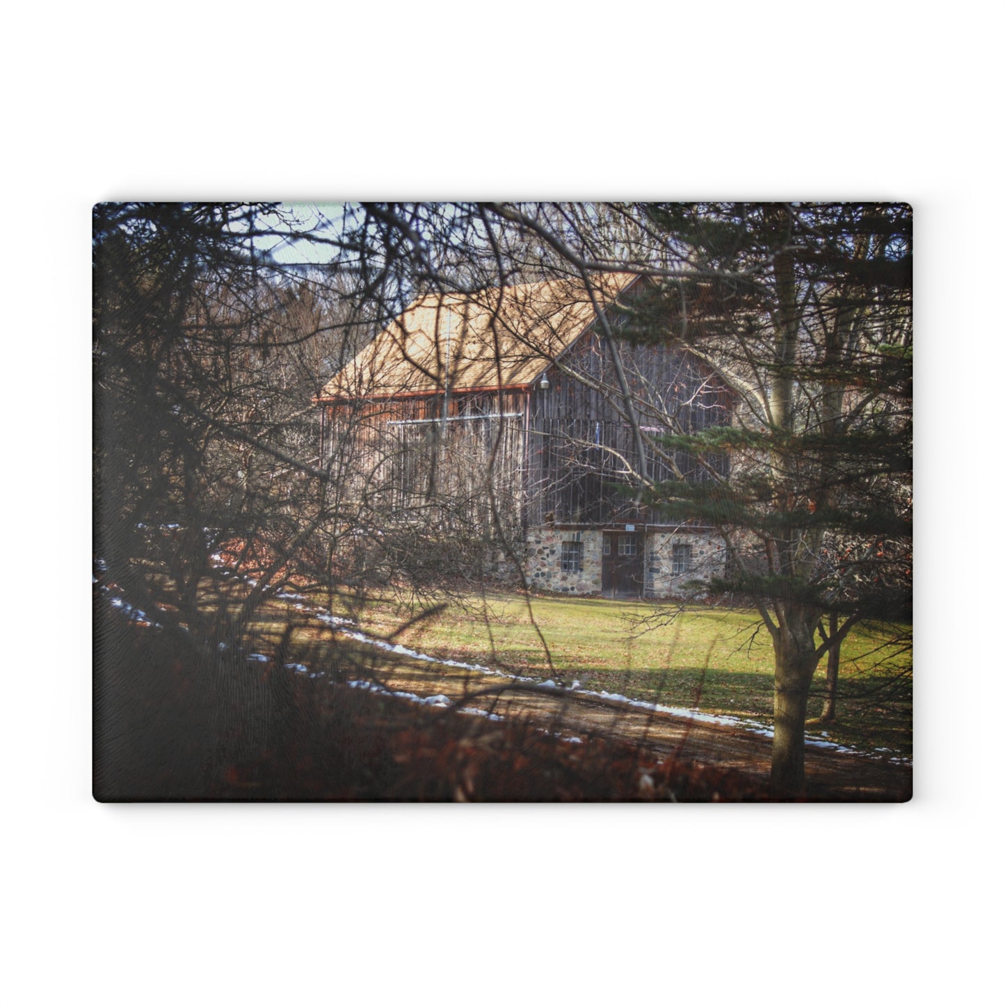 U R There Photography Newark Road Hidden Fieldstone Grey Rustic Farmhouse Tempered-Glass Cutting Board