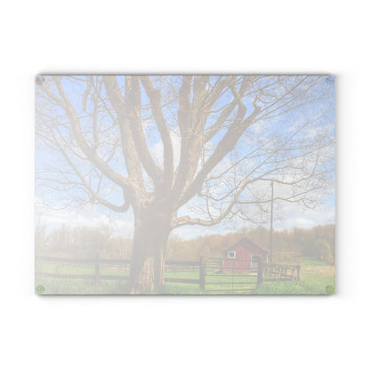 U R There Photography Delano Oak and Little Red Rustic Farmhouse Tempered-Glass Cutting Board