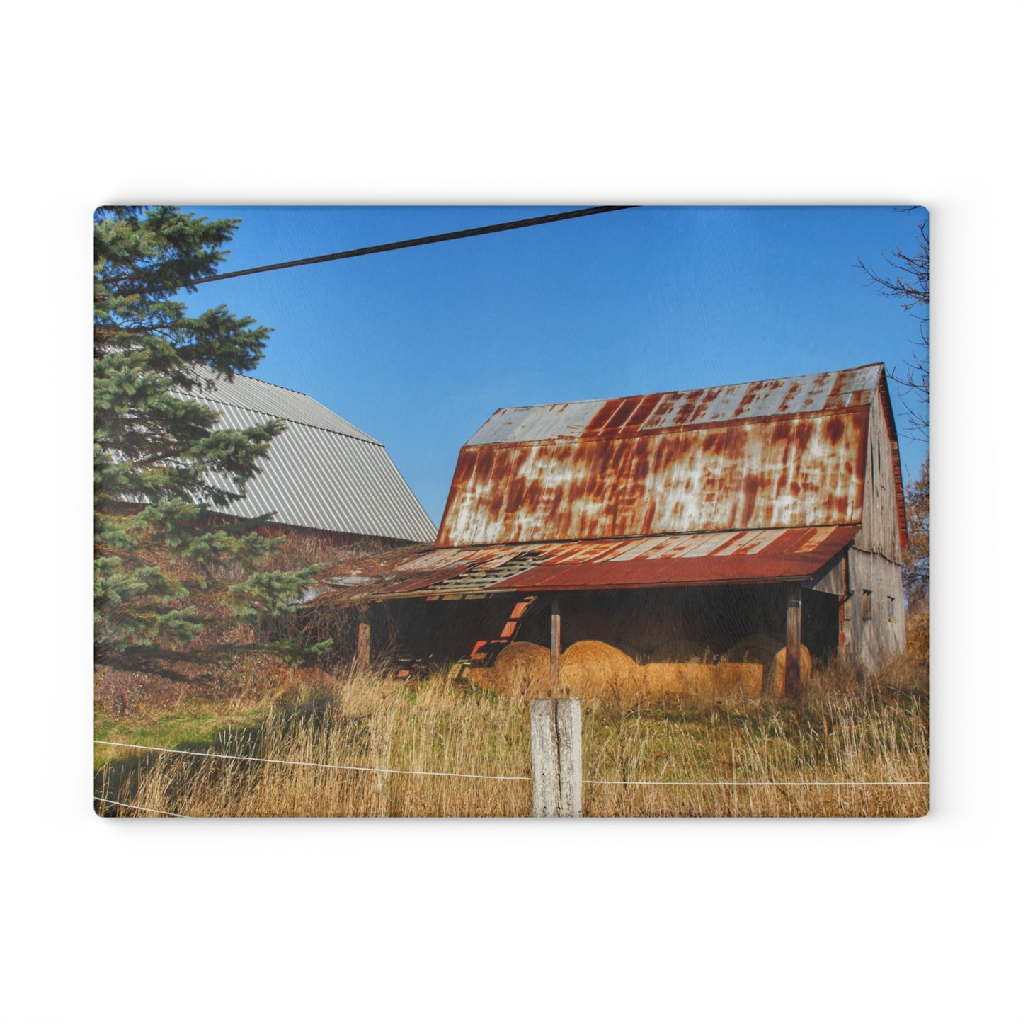 U R There Photography Dodge Road Hay Barn II Rustic Farmhouse Tempered-Glass Cutting Board