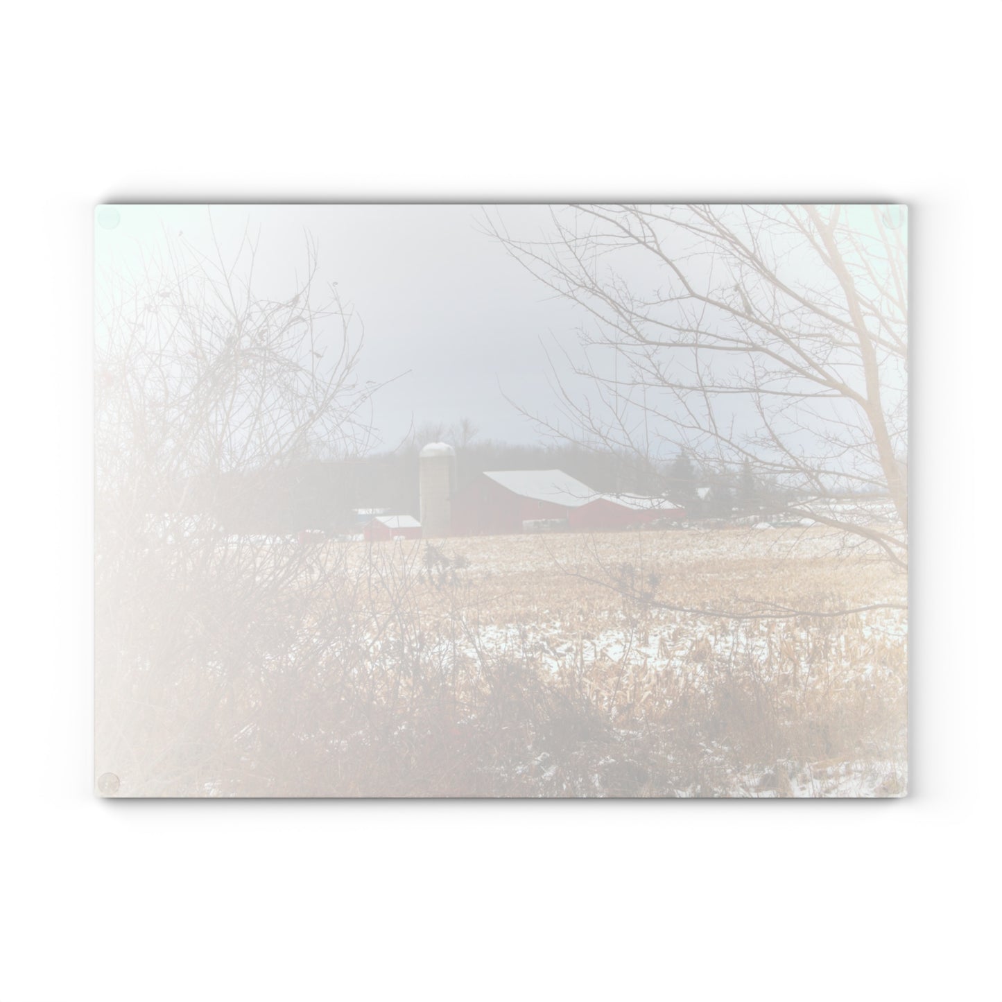 U R There Photography Brook Road Red in Winter Rustic Farmhouse Tempered-Glass Cutting Board