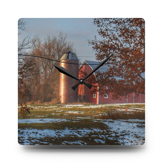 Vienna Road Red Rustic Farmhouse Acrylic Analog Wall Clock 10.75'' × 10.75'' (Square)