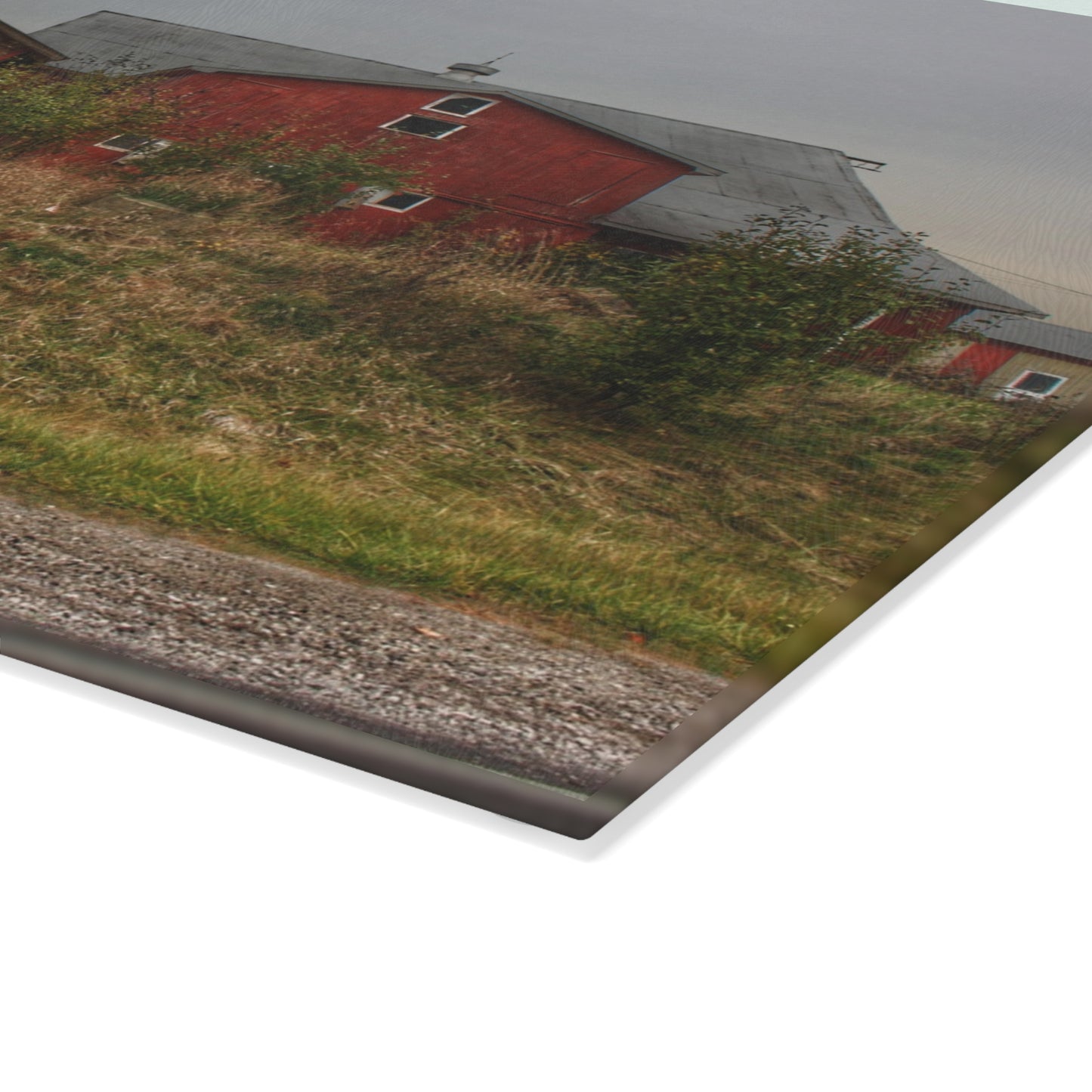 U R There Photography Goodrich Baldwin Road Reds I Rustic Farmhouse Tempered-Glass Cutting Board