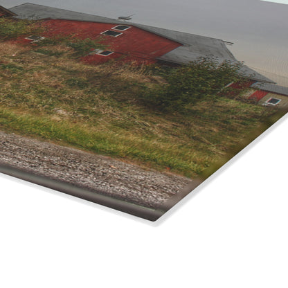 U R There Photography Goodrich Baldwin Road Reds I Rustic Farmhouse Tempered-Glass Cutting Board