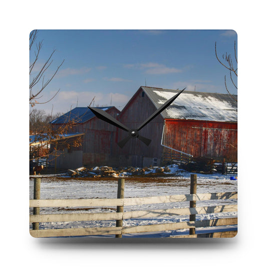 U R There Photography Attica Reds Rustic Farmhouse Acrylic Analog Wall Clock 10.75'' × 10.75'' (Square)