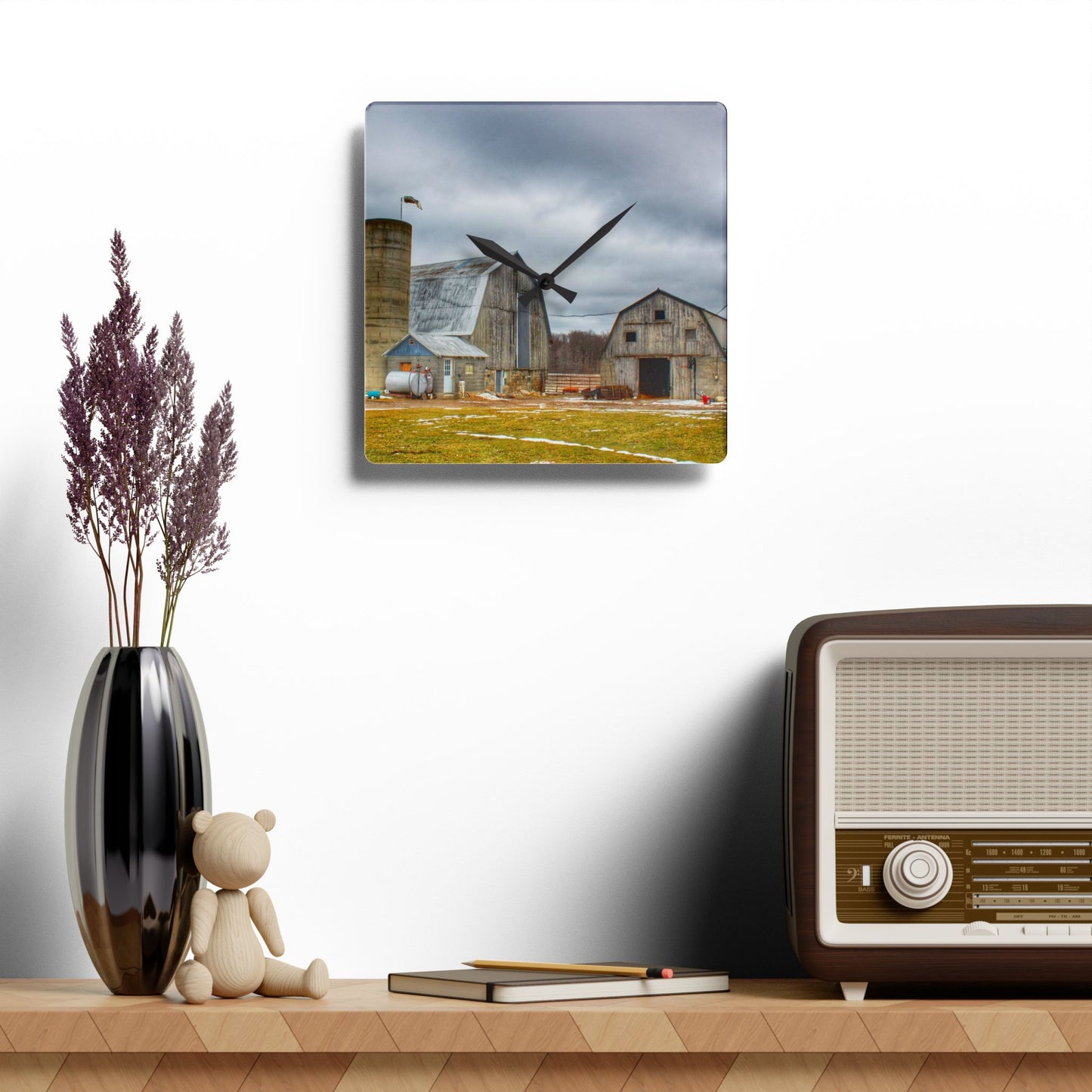 U R There Photography Chapman Road Greys Rustic Farmhouse Acrylic Analog Wall Clock