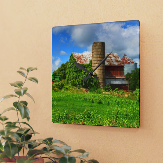 U R There Photography Slattery Rusted Red Rustic Farmhouse Acrylic Analog Wall Clock