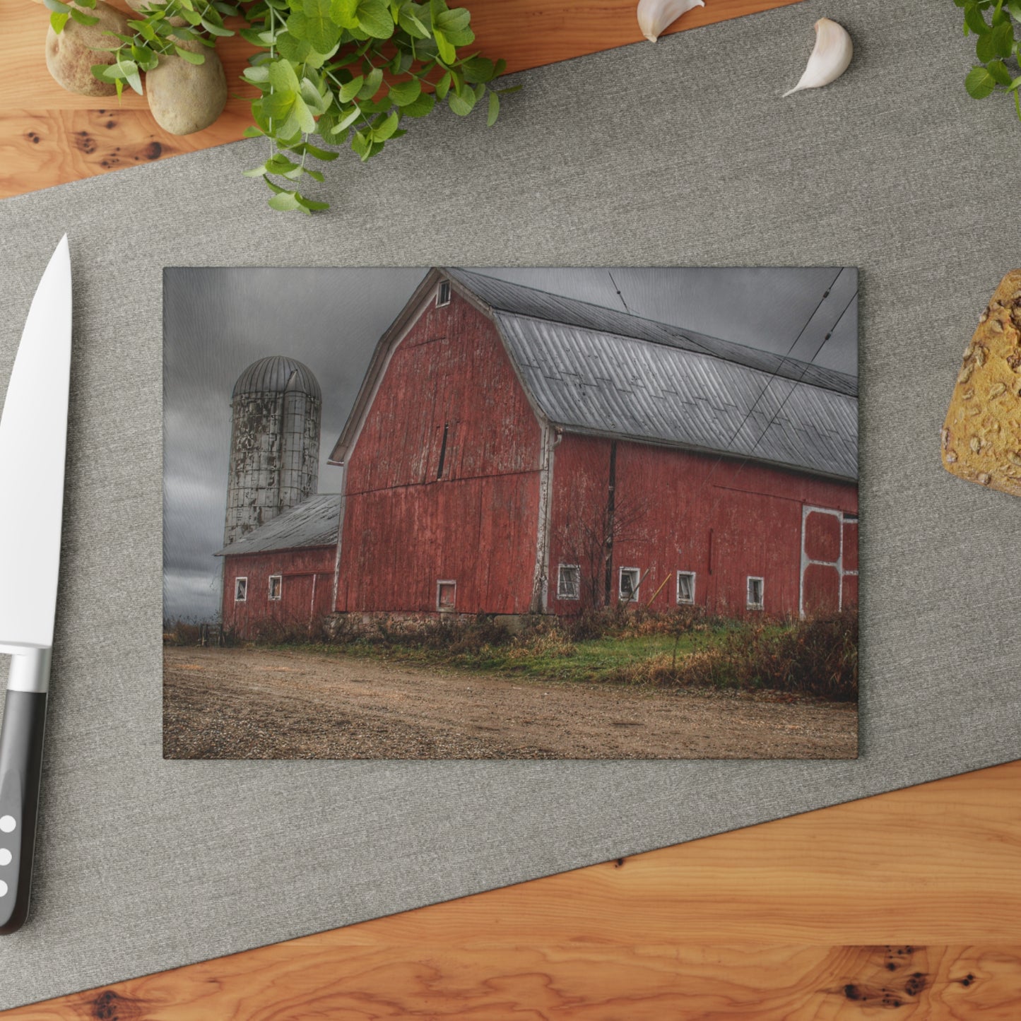 U R There Photography Stanley Road Reds Rustic Farmhouse Tempered-Glass Cutting Board