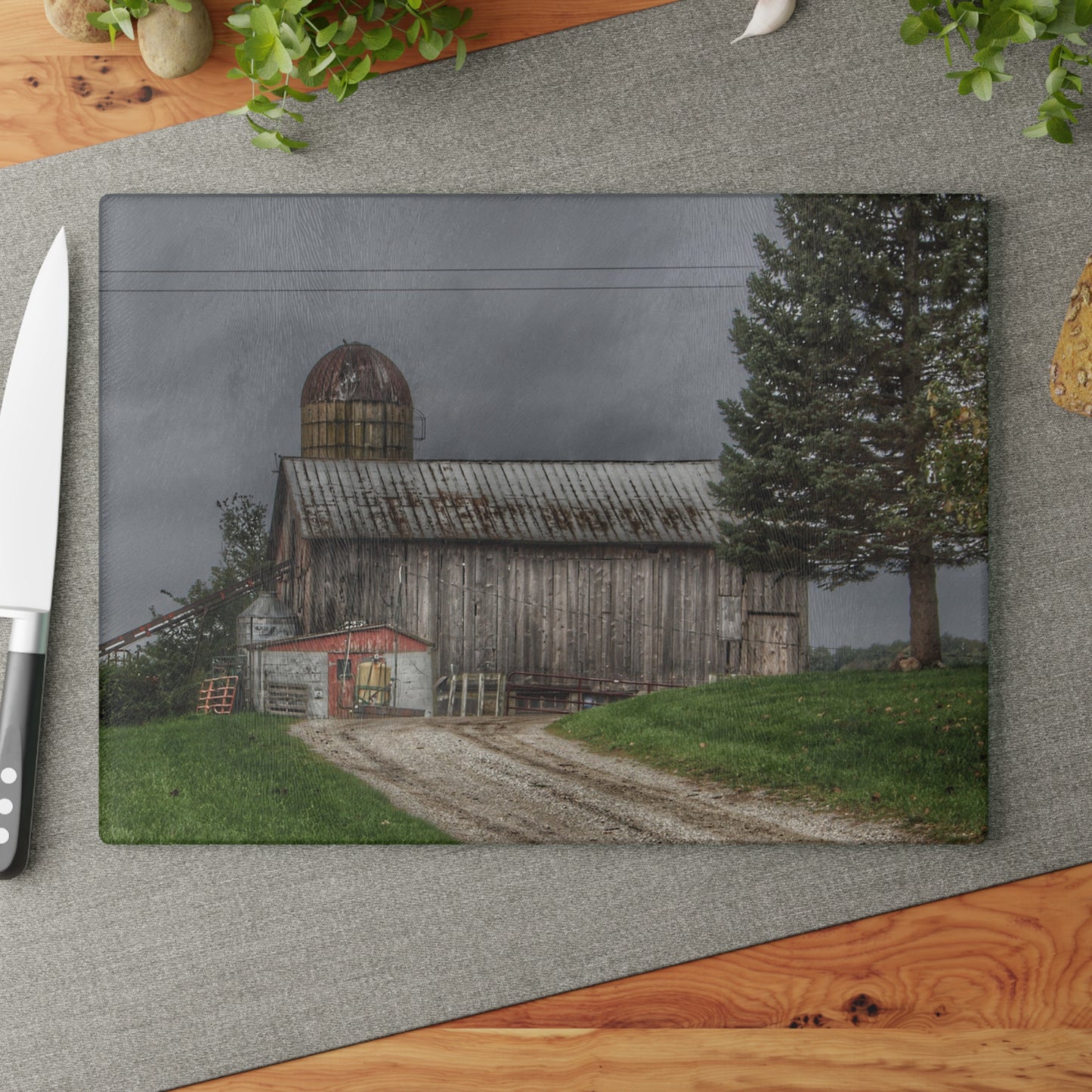 U R There Photography North Lake Road Grey Rustic Farmhouse Tempered-Glass Cutting Board