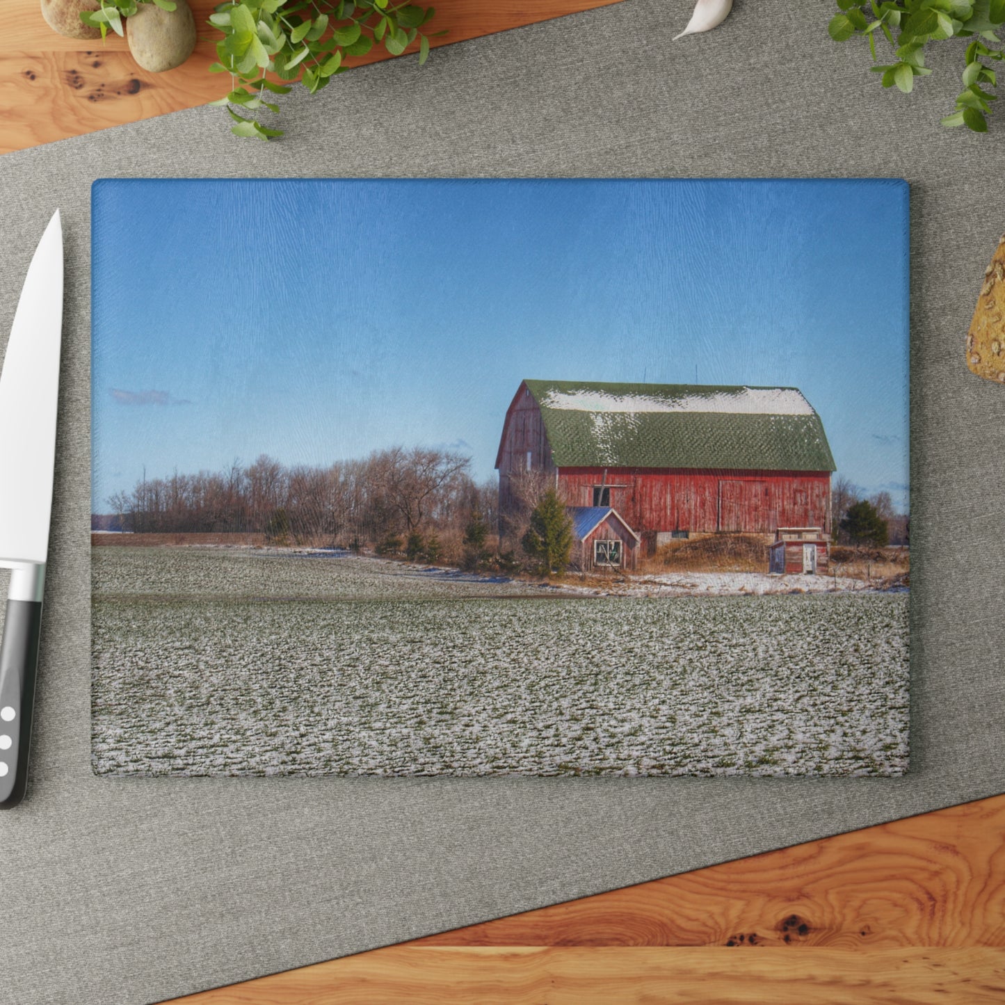 U R There Photography Early Spring Red II Rustic Farmhouse Tempered-Glass Cutting Board