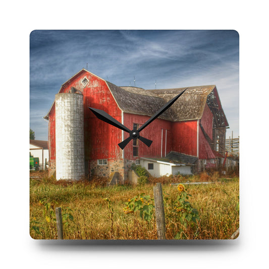 Hurd Corners Red I Rustic Farmhouse Acrylic Analog Wall Clock 10.75'' × 10.75'' (Square)