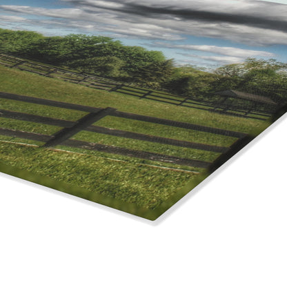 U R There Photography White Barn on a Sunny Day Rustic Farmhouse Tempered-Glass Cutting Board