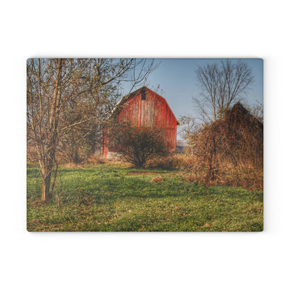 U R There Photography Columbiaville Red in November Rustic Farmhouse Tempered-Glass Cutting Board