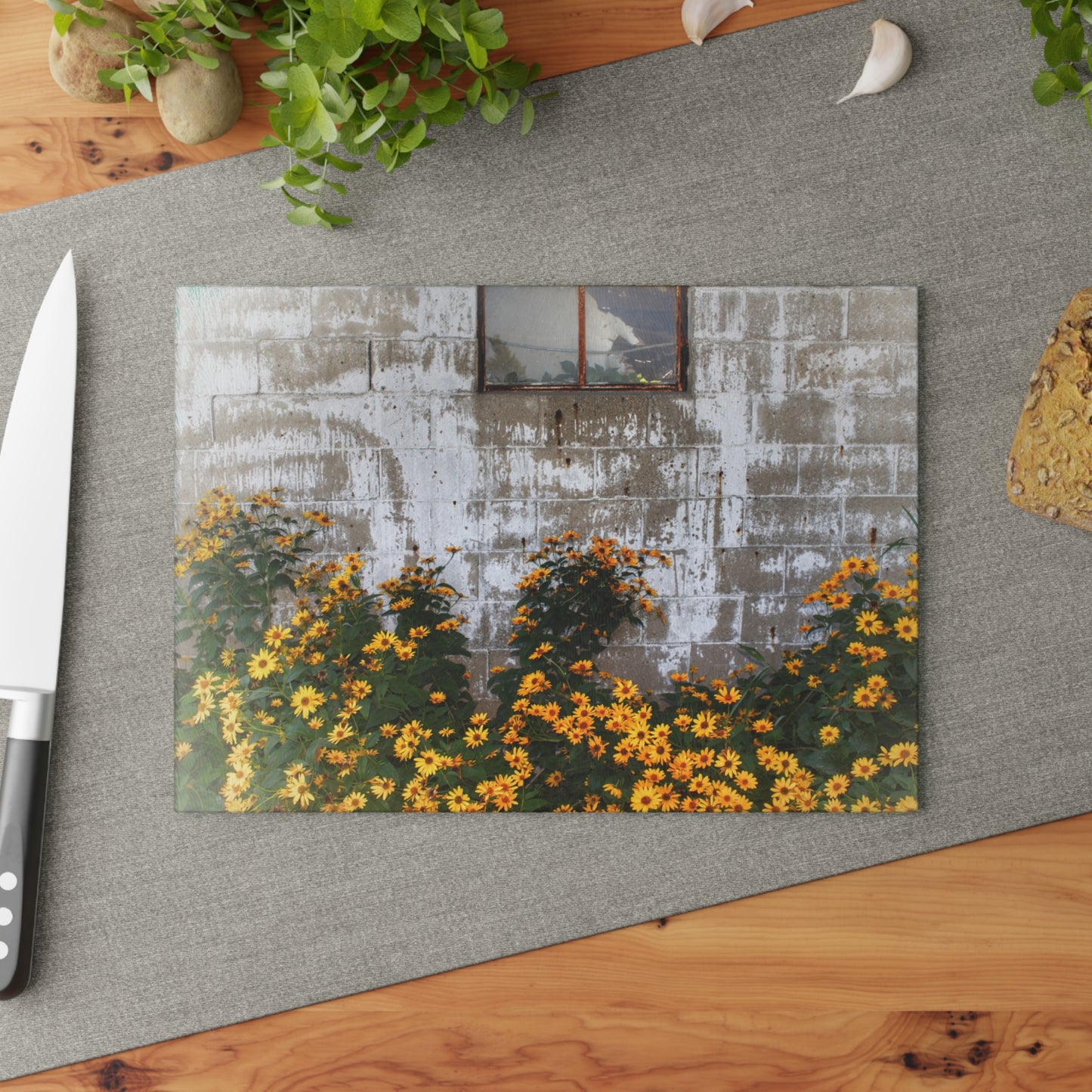 U R There Photography Golden Blooms on McDowell Rustic Farmhouse Tempered-Glass Cutting Board