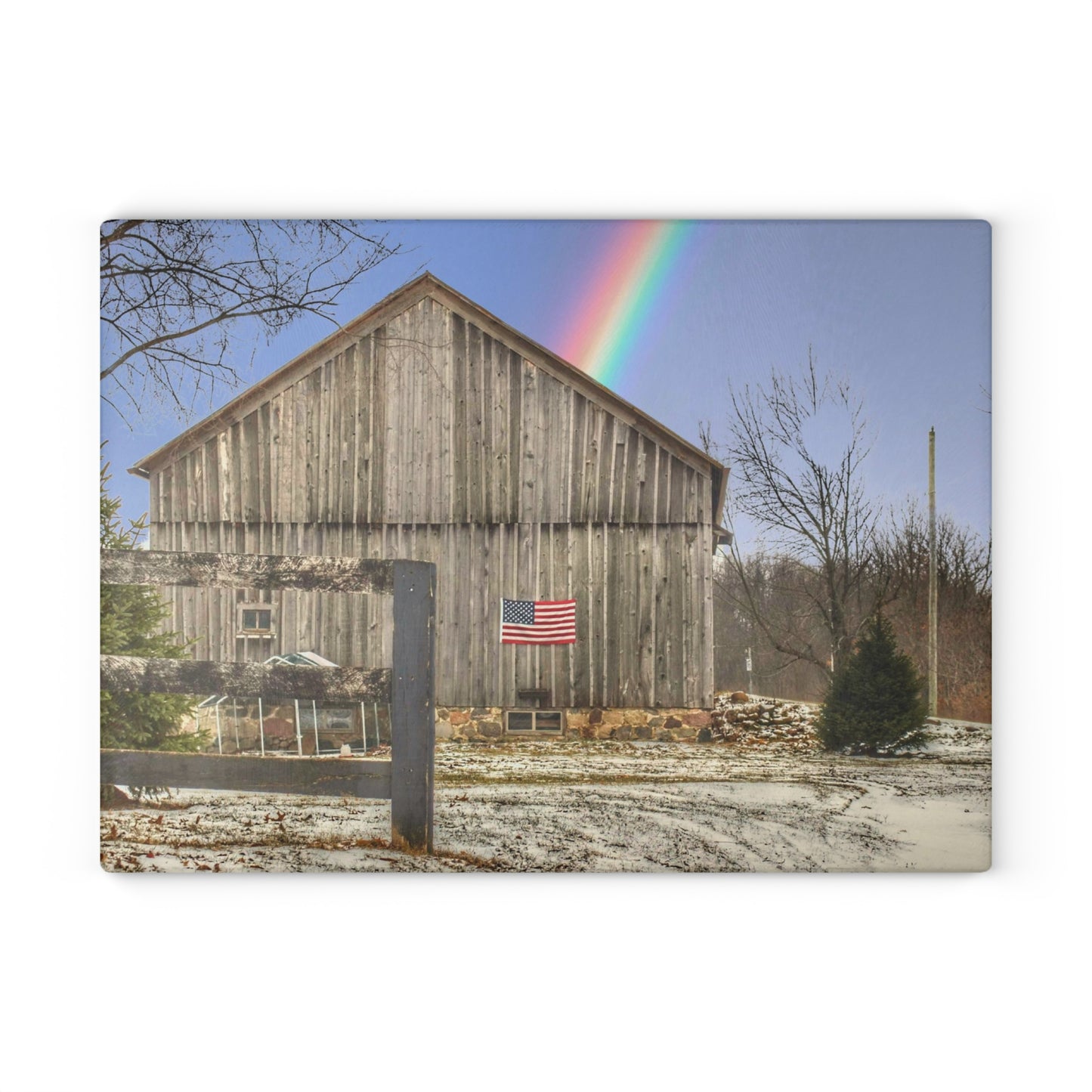 U R There Photography Barn Blessings on Sutton Road Rustic Farmhouse Tempered-Glass Cutting Board 8"x 11"