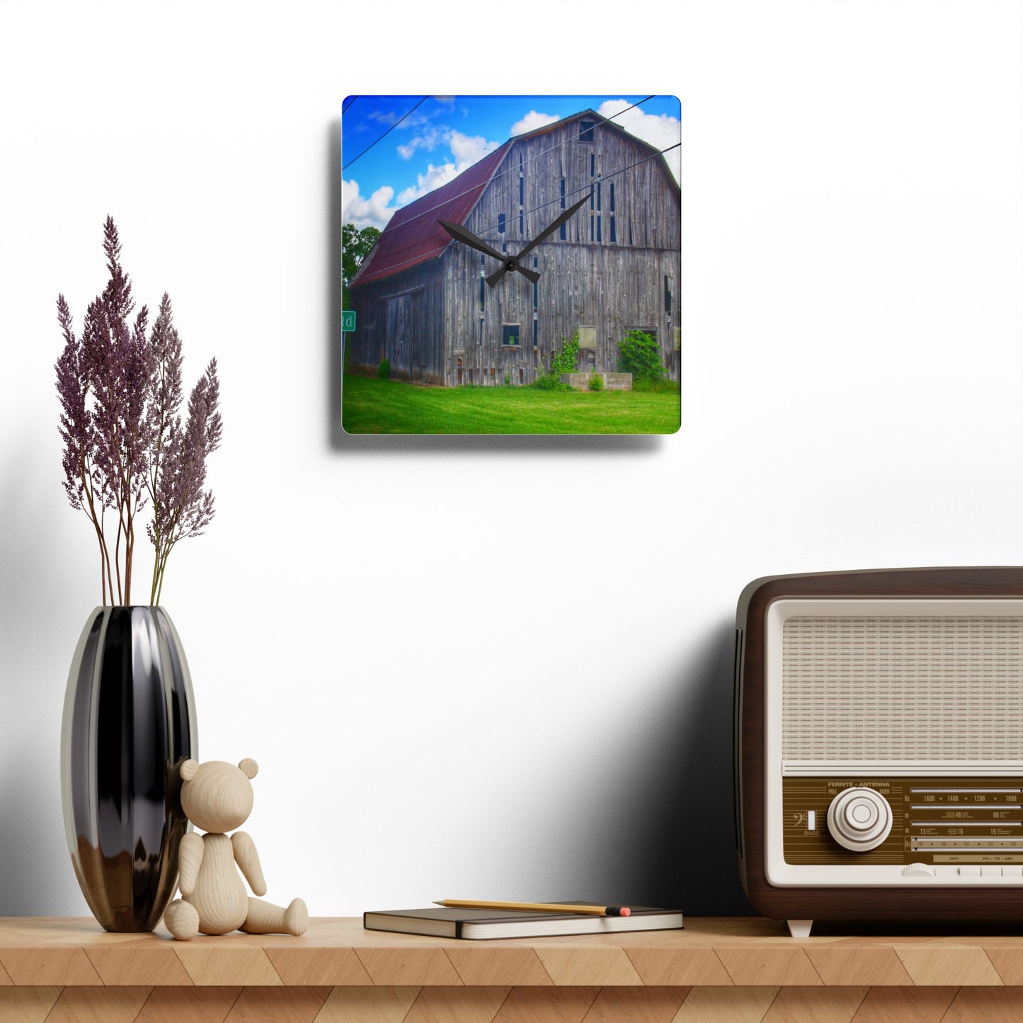 U R There Photography Schoenherr Road Grey II Rustic Farmhouse Acrylic Analog Wall Clock