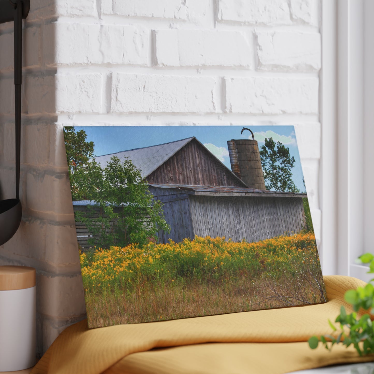 U R There Photography Church Road Grey II Rustic Farmhouse Tempered-Glass Cutting Board