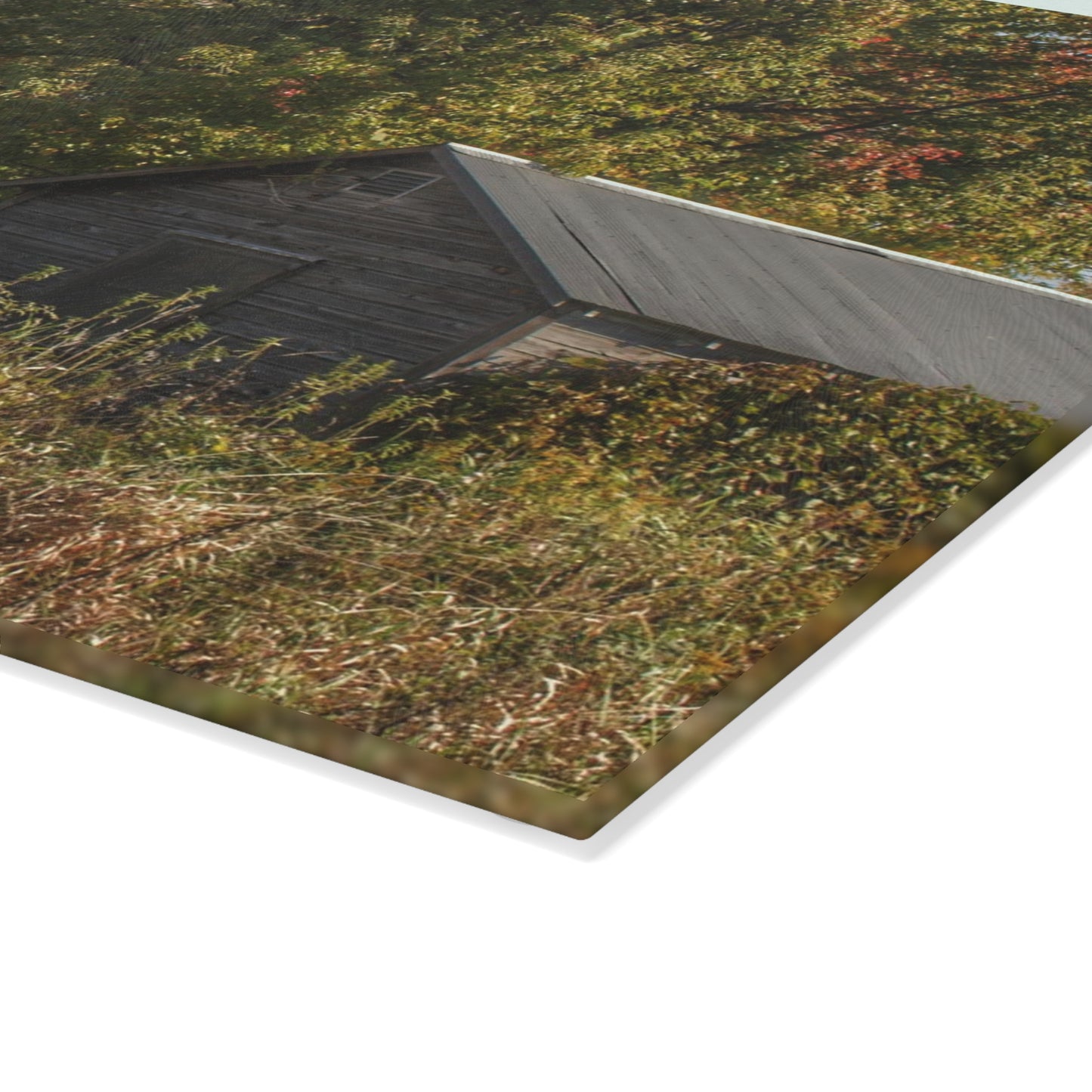 U R There Photography Barnes Road Hidden Red and Little Grey Rustic Farmhouse Tempered-Glass Cutting Board